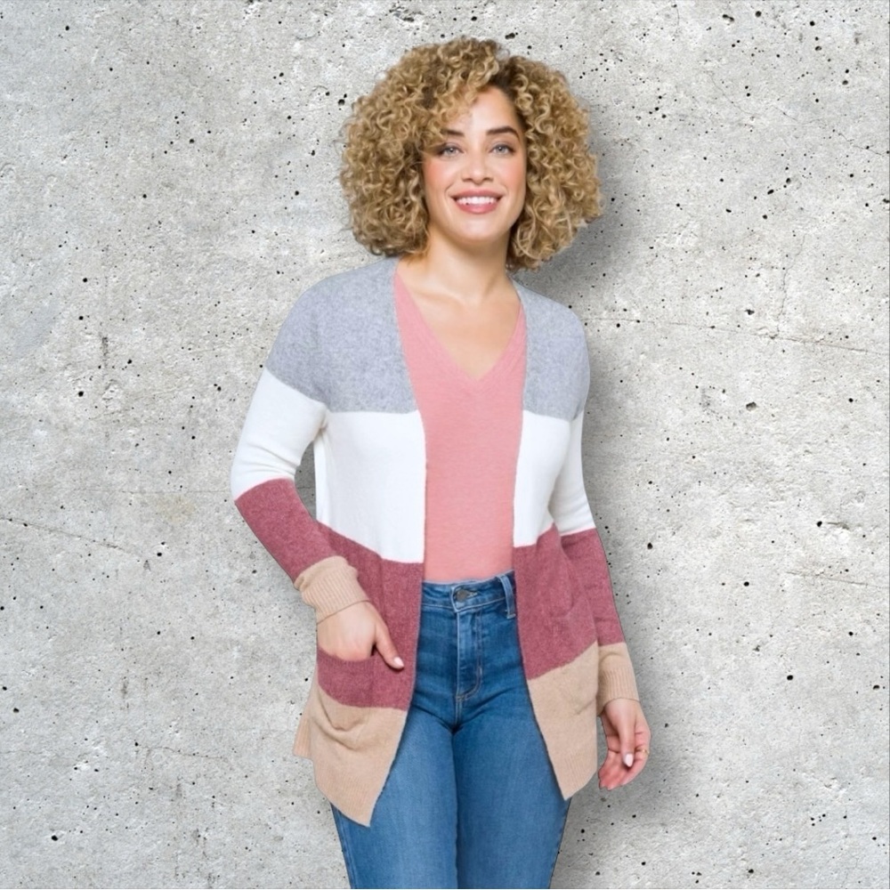 Market & Spruce Colorblock Cardigan, Women’s M, Pockets, Soft, Open Front, NWT